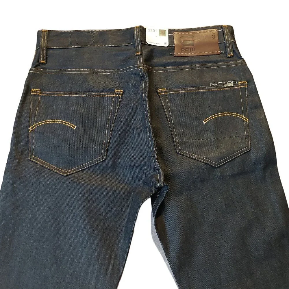 G-Star Raw 3301 Loose Brooklyn Denim Button Fly Dark Blue Denim Jeans Sz 30 NWT